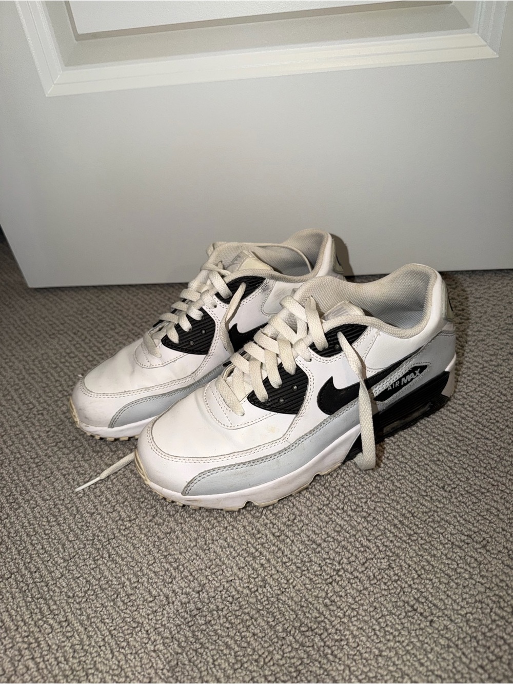 Nike Kids White and Black Air Max Sneakers with Gray Accents